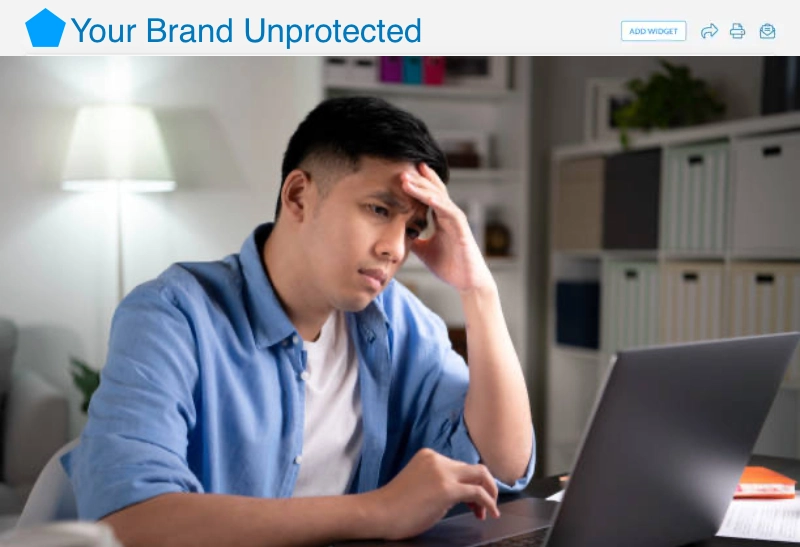A business owner, sitting at a desk, looking at a laptop screen with a worried expression. The screen displays a variety of online reviews and ratings, with some positive and some negative comments visible.